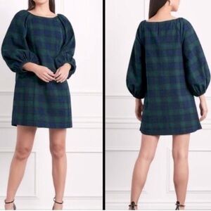 NEW Hill House Araminta blue green plaid puff sleeve flannel dress